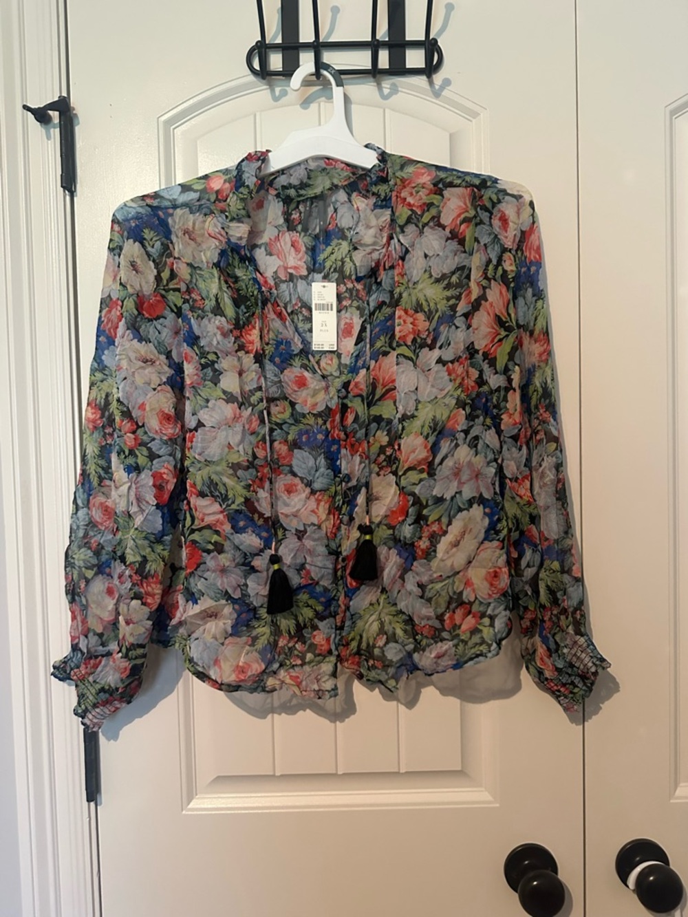 Anthropologie Marais Sheer Floral Tie-Front Blouse - Blue, Green, Pink